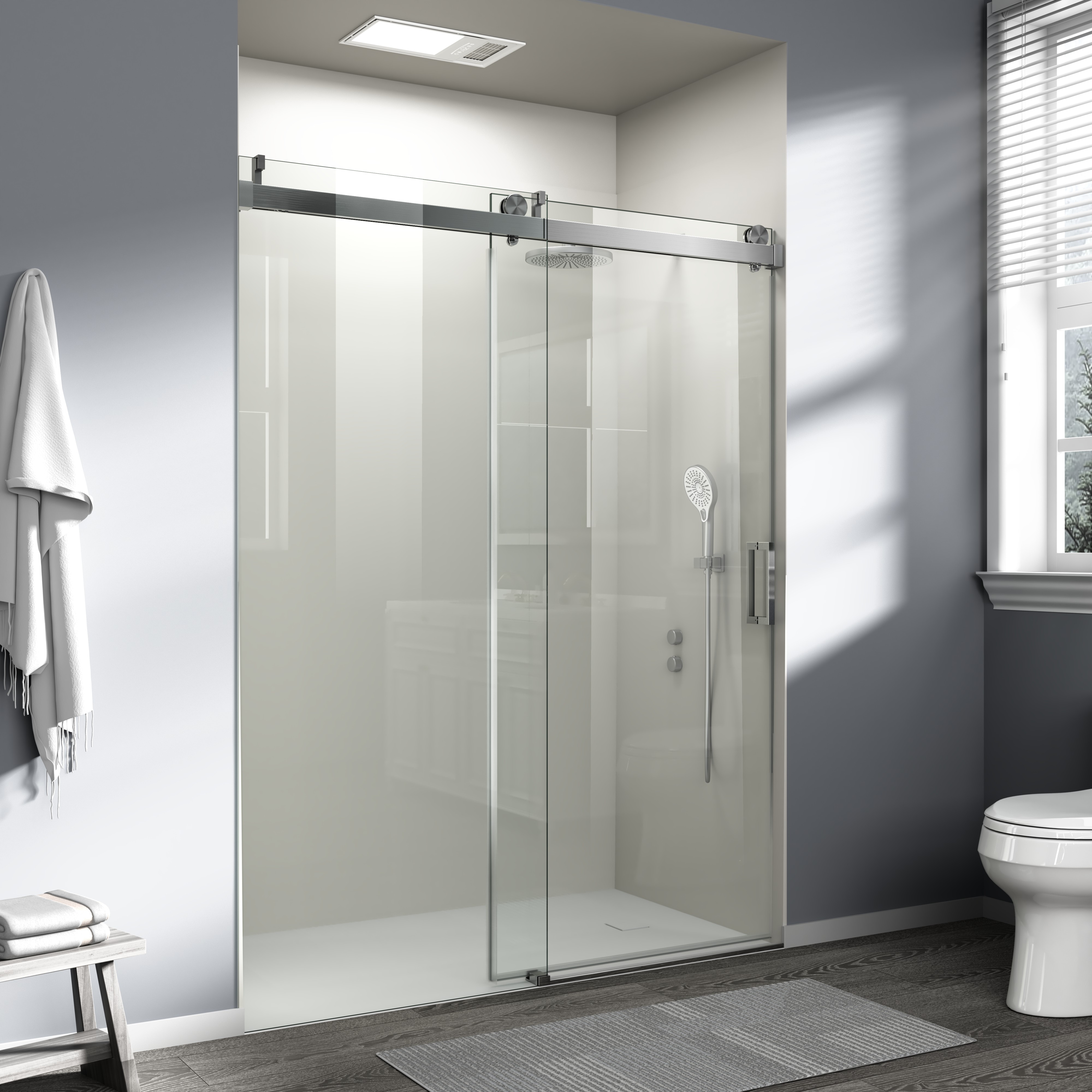 Frameless Sliding Shower Door Brushed Nickel Single Glass Panel_voghion.com